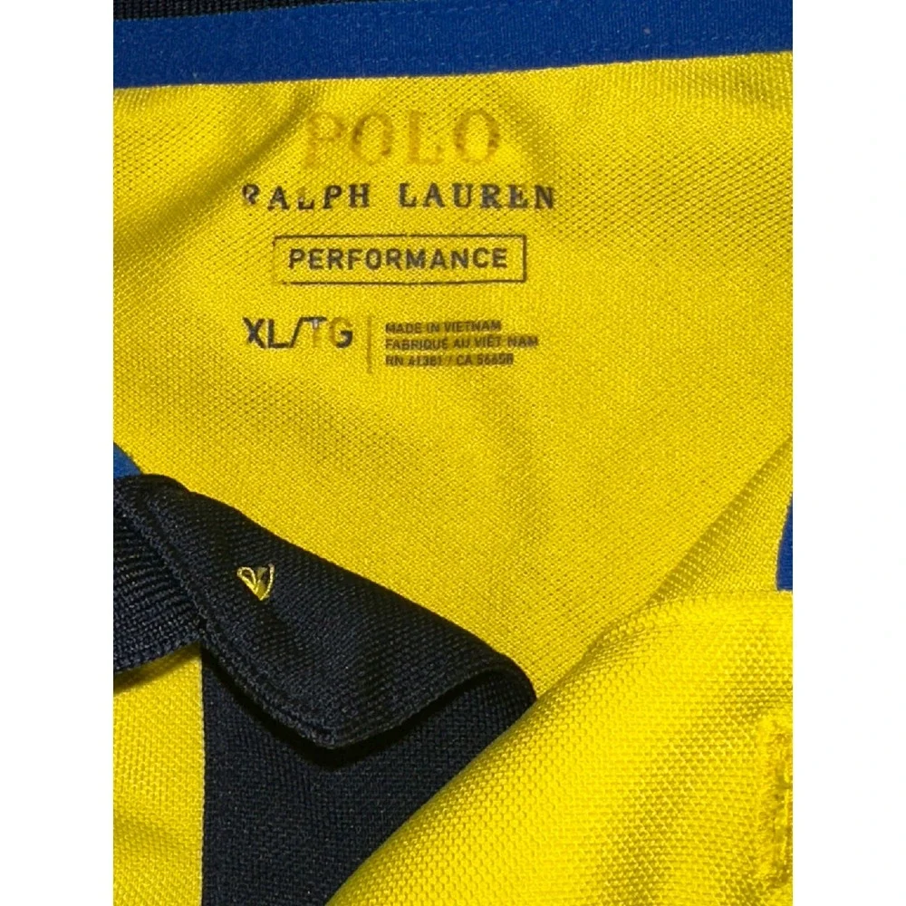 Polo Ralph Lauren Performance Mens XL Yellow Navy Blue Colorblock Golf Polo